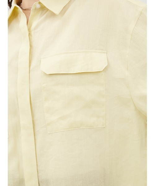 Mila Owen（ミラオーウェン）の「綿麻BIGポケット半袖シャツ（シャツ/ブラウス・レディース・チャコールグレー/イエロー/ストライプ/ホワイト・FREE）」の18枚目の写真