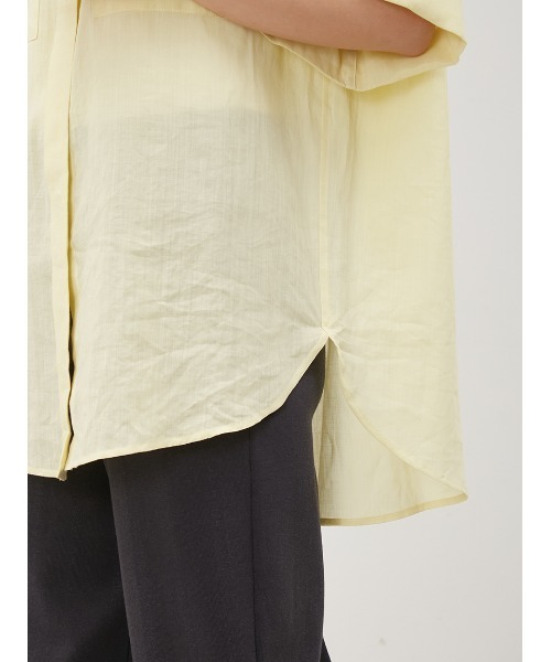 Mila Owen（ミラオーウェン）の「綿麻BIGポケット半袖シャツ（シャツ/ブラウス・レディース・チャコールグレー/イエロー/ストライプ/ホワイト・FREE）」の19枚目の写真