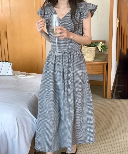 Twinkle;pm(トゥインクルピーエム)の「フレンチスリーブウエストマークギンガムチェックワンピース(ワンピース・レディース・ライトパープル/サックスブルー/ブラック・FREE)」の22枚目の写真