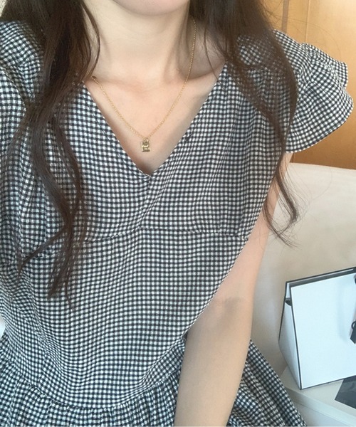 Twinkle;pm(トゥインクルピーエム)の「フレンチスリーブウエストマークギンガムチェックワンピース(ワンピース・レディース・ライトパープル/サックスブルー/ブラック・FREE)」の15枚目の写真