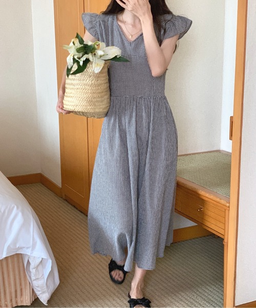 Twinkle;pm(トゥインクルピーエム)の「フレンチスリーブウエストマークギンガムチェックワンピース(ワンピース・レディース・ライトパープル/サックスブルー/ブラック・FREE)」の17枚目の写真