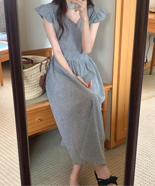 Twinkle;pm(トゥインクルピーエム)の「フレンチスリーブウエストマークギンガムチェックワンピース(ワンピース・レディース・ライトパープル/サックスブルー/ブラック・FREE)」の19枚目の写真