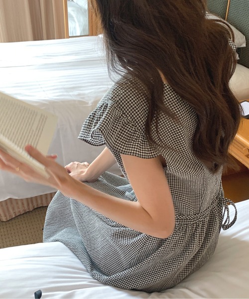 Twinkle;pm(トゥインクルピーエム)の「フレンチスリーブウエストマークギンガムチェックワンピース(ワンピース・レディース・ライトパープル/サックスブルー/ブラック・FREE)」の20枚目の写真