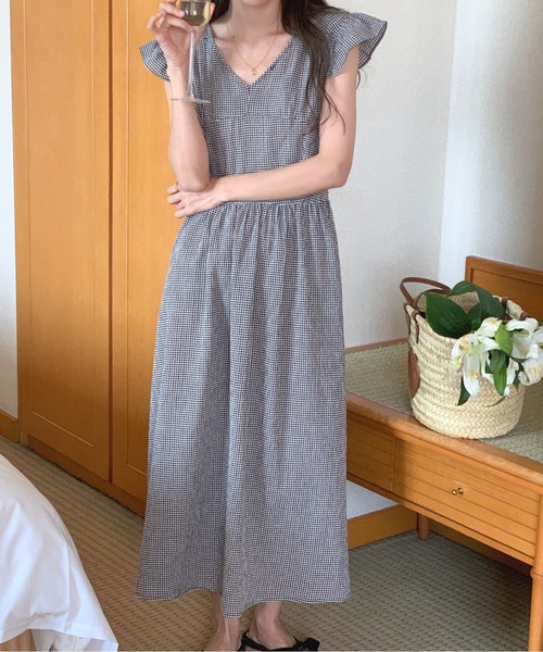 Twinkle;pm(トゥインクルピーエム)の「フレンチスリーブウエストマークギンガムチェックワンピース(ワンピース・レディース・ライトパープル/サックスブルー/ブラック・FREE)」の14枚目の写真