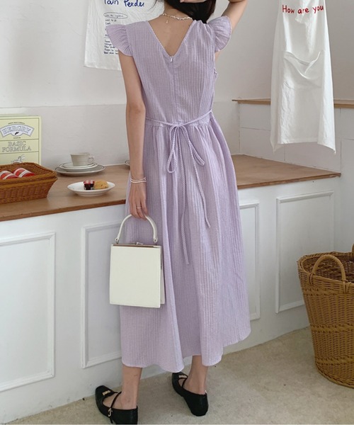 Twinkle;pm(トゥインクルピーエム)の「フレンチスリーブウエストマークギンガムチェックワンピース(ワンピース・レディース・ライトパープル/サックスブルー/ブラック・FREE)」の11枚目の写真