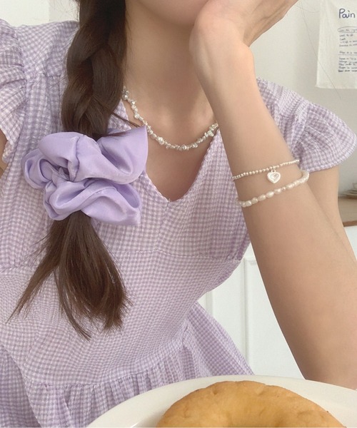 Twinkle;pm(トゥインクルピーエム)の「フレンチスリーブウエストマークギンガムチェックワンピース(ワンピース・レディース・ライトパープル/サックスブルー/ブラック・FREE)」の6枚目の写真