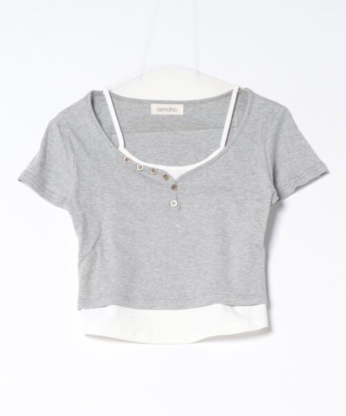 aimoha（アイモハ）の「重ね着風T (SS)（Tシャツ/カットソー・レディース・ライトグレー/ダークグレー/ベージュ・MEDIUM/LARGE/SMALL）」の16枚目の写真