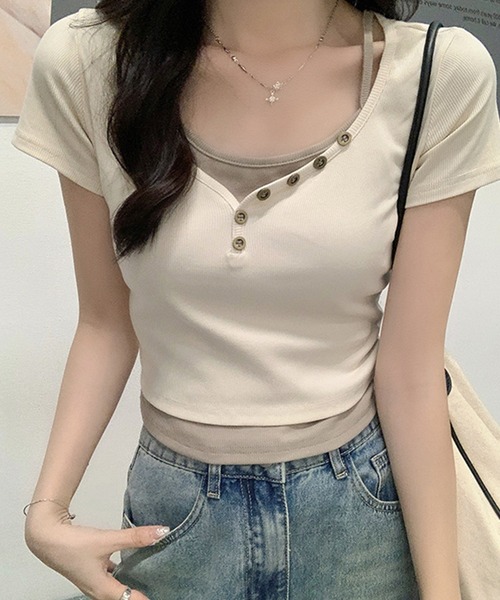 aimoha（アイモハ）の「重ね着風T (SS)（Tシャツ/カットソー・レディース・ライトグレー/ダークグレー/ベージュ・MEDIUM/LARGE/SMALL）」の10枚目の写真