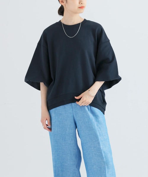URBAN RESEARCH(アーバンリサーチ)の「裏毛ハーフスリーブトップス(スウェット・レディース・グレー/ネイビー/ベージュ系その他/オフホワイト・FREE)」の4枚目の写真
