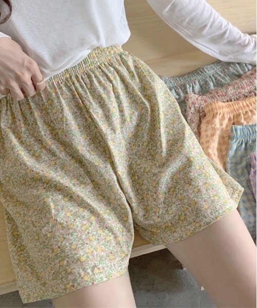 ammy.(エイミードット)の「【 ammy. / エイミードット 】 ギンガムチェック フラワー ショートパンツ / ルームウェア(ルームウェア/パジャマ・レディース・グリーン系/ブルー系/ピンク系/オレンジ系/イエロー系/パープル系/ネイビー系/ブラック系/レッド系/ライトピンク・FREE)」の6枚目の写真