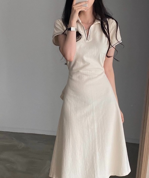 ライン入りスキッパーワンピース（ワンピース）｜deux amour（ドゥーザムール）