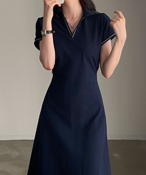 ライン入りスキッパーワンピース（ワンピース）｜deux amour（ドゥーザムール）