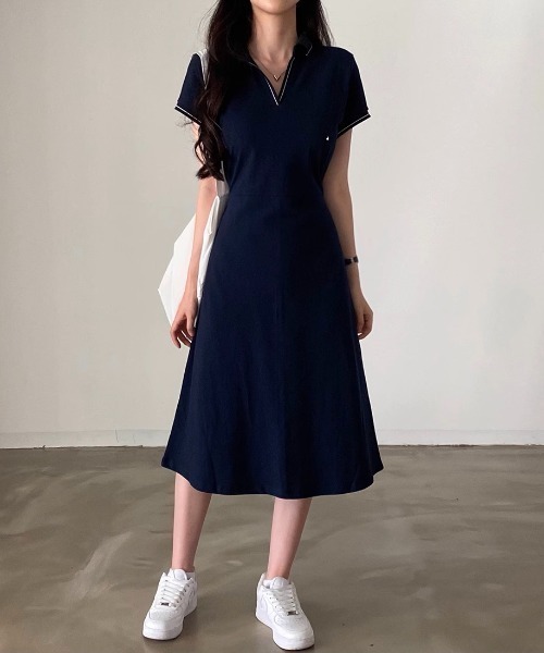 ライン入りスキッパーワンピース（ワンピース）｜deux amour（ドゥーザムール）