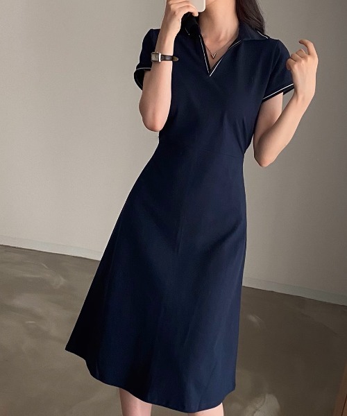 ライン入りスキッパーワンピース（ワンピース）｜deux amour（ドゥーザムール）