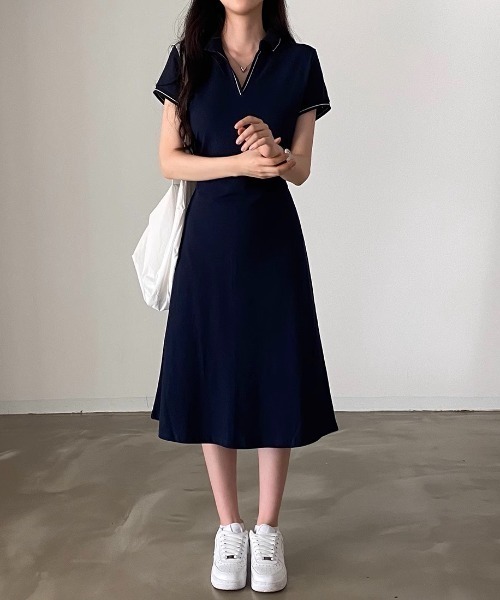 ライン入りスキッパーワンピース（ワンピース）｜deux amour（ドゥーザムール）