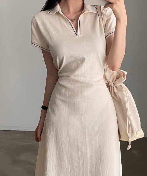 ライン入りスキッパーワンピース（ワンピース）｜deux amour（ドゥーザムール）