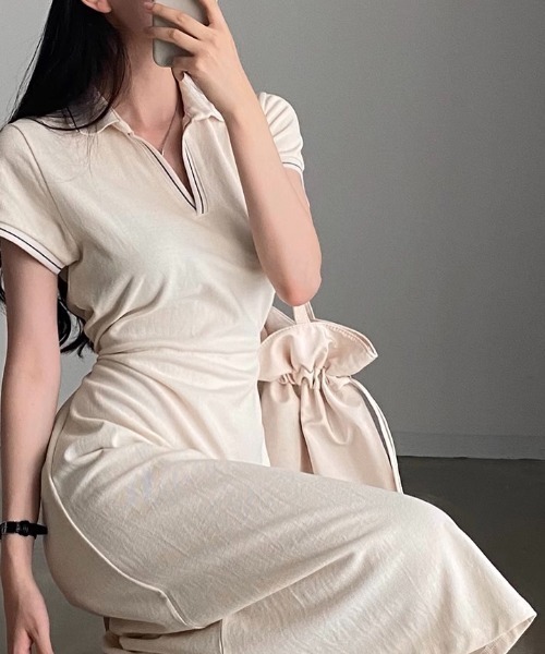 ライン入りスキッパーワンピース（ワンピース）｜deux amour（ドゥーザムール）