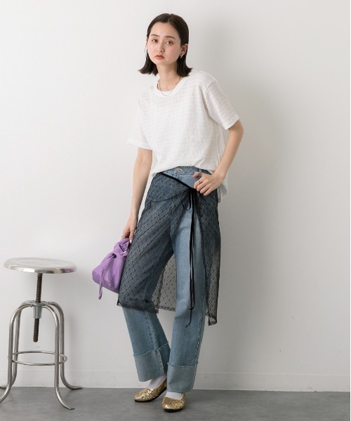 ad thie(アドティエ)の「リンクル クルーネック カットソー(Tシャツ/カットソー・レディース・オフホワイト/ブラック/ライトグリーン・FREE)」の4枚目の写真