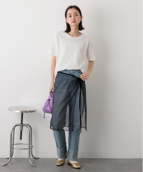 ad thie(アドティエ)の「リンクル クルーネック カットソー(Tシャツ/カットソー・レディース・オフホワイト/ブラック/ライトグリーン・FREE)」の6枚目の写真