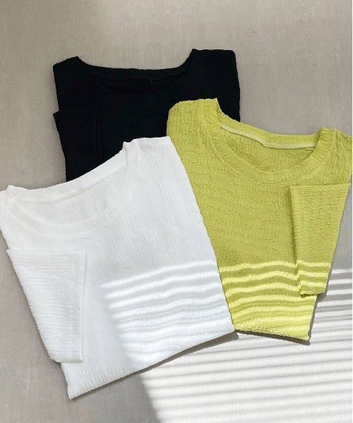 ad thie(アドティエ)の「リンクル クルーネック カットソー(Tシャツ/カットソー・レディース・オフホワイト/ブラック/ライトグリーン・FREE)」の18枚目の写真