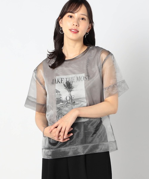 Grand PARK（グランドパーク）の「【2枚セット】リゾートプリントタンクトップ+オーガンジー（Tシャツ/カットソー・レディース・グレー/カーキ/ホワイト・FREE）」の2枚目の写真