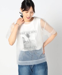 【2枚セット】リゾートプリントタンクトップ+オーガンジー