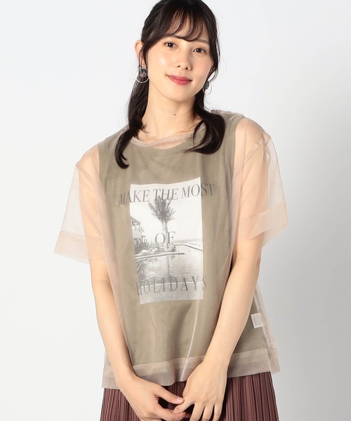 Grand PARK（グランドパーク）の「【2枚セット】リゾートプリントタンクトップ+オーガンジー（Tシャツ/カットソー・レディース・グレー/カーキ/ホワイト・FREE）」の3枚目の写真