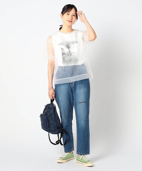 Grand PARK（グランドパーク）の「【2枚セット】リゾートプリントタンクトップ+オーガンジー（Tシャツ/カットソー・レディース・グレー/カーキ/ホワイト・FREE）」の4枚目の写真