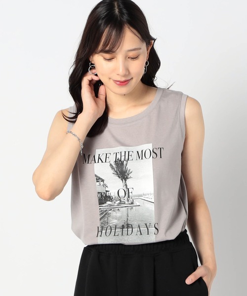 Grand PARK（グランドパーク）の「【2枚セット】リゾートプリントタンクトップ+オーガンジー（Tシャツ/カットソー・レディース・グレー/カーキ/ホワイト・FREE）」の13枚目の写真