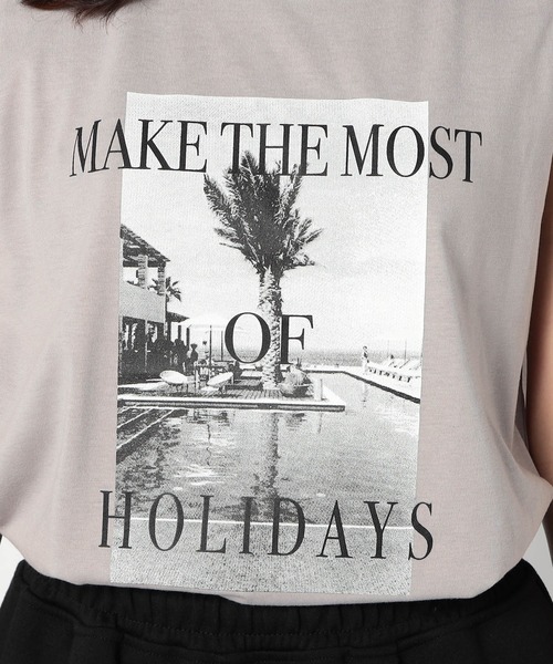 Grand PARK（グランドパーク）の「【2枚セット】リゾートプリントタンクトップ+オーガンジー（Tシャツ/カットソー・レディース・グレー/カーキ/ホワイト・FREE）」の14枚目の写真