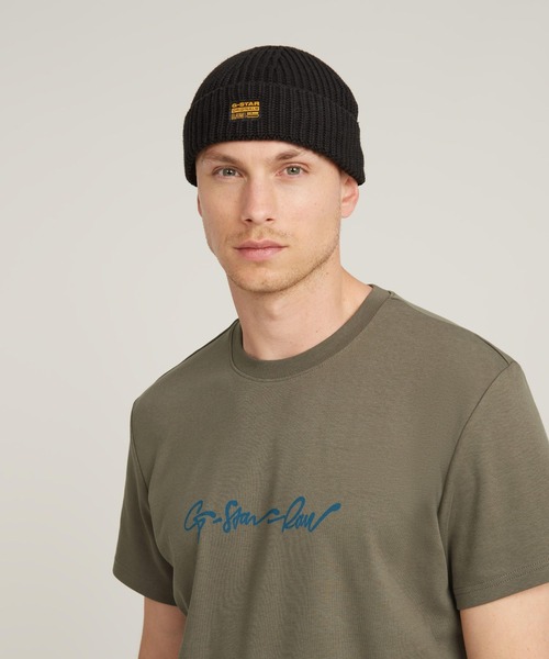 G-STAR(ジースター)の「ORIGINALS FISHERMAN BEANIE/ブランドロゴフィッシャーマンニットキャップ/ショートニットワッチ(ニットキャップ/ビーニー・メンズ・ダークブラック/ダークオリーブ・ONE SIZE)」の3枚目の写真