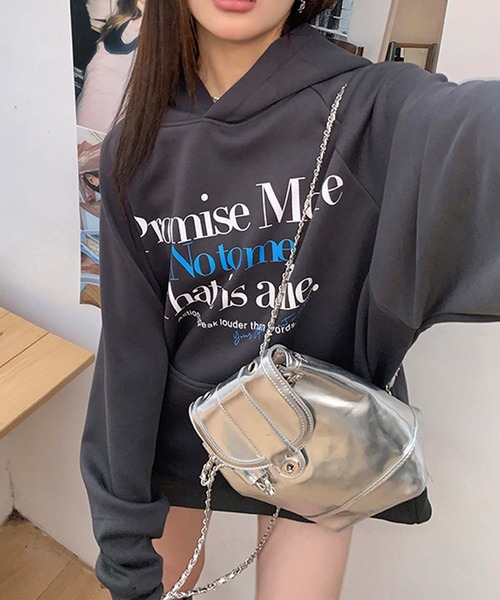 LAFFMO(ラフモ)の「ロゴプリント裏起毛フーディー(スウェット・レディース・グレー・S/M/L)」の9枚目の写真