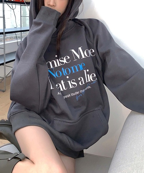 LAFFMO(ラフモ)の「ロゴプリント裏起毛フーディー(スウェット・レディース・グレー・S/M/L)」の10枚目の写真