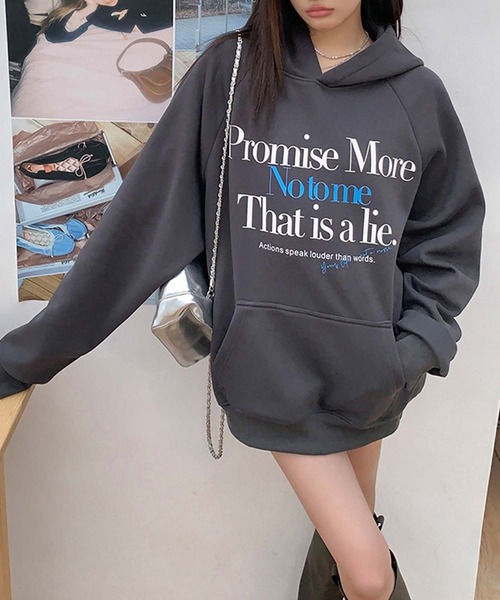 LAFFMO(ラフモ)の「ロゴプリント裏起毛フーディー(スウェット・レディース・グレー・S/M/L)」の11枚目の写真