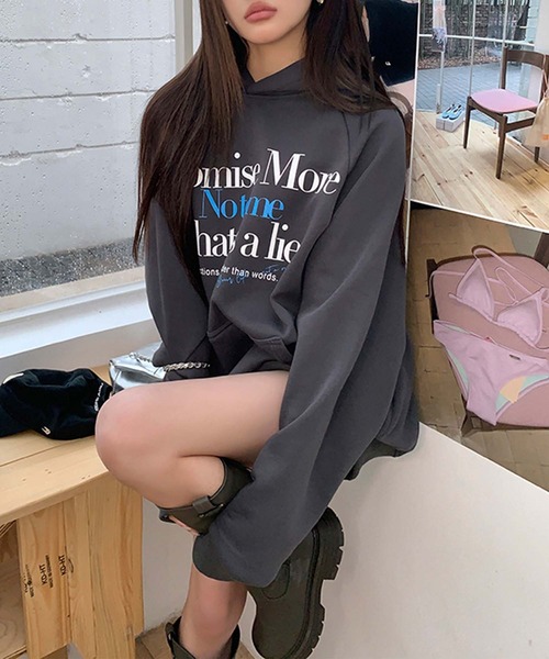 LAFFMO(ラフモ)の「ロゴプリント裏起毛フーディー(スウェット・レディース・グレー・S/M/L)」の14枚目の写真