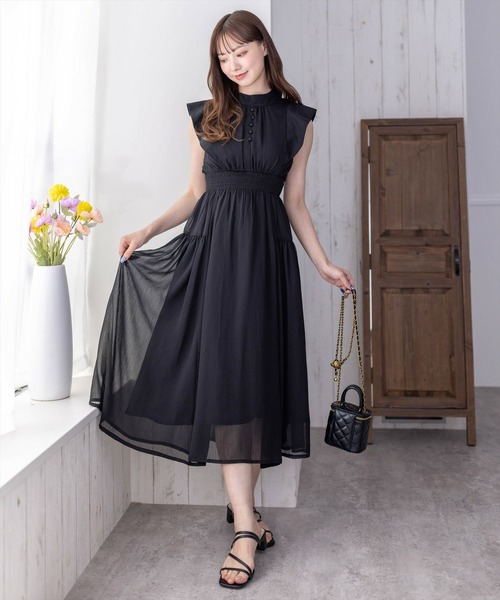 【セール】ウエストシャーリングバックリボンノースリーブワンピース(ワンピース)|clear(クリア) 【セール】ウエストシャーリングバックリボンノースリーブワンピース(ワンピース)|clear(クリア)