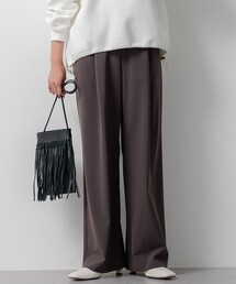 23区 【洗える】ウォッシュドラミーコットン ワイドパンツ 麻混