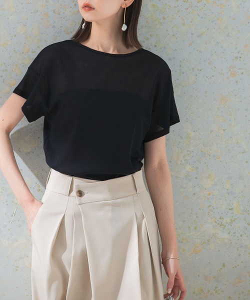 URBAN RESEARCH ROSSO WOMEN(アーバンリサーチ ロッソ)の「シアーフライスTシャツ(Tシャツ/カットソー・レディース・ベージュ系その他/ネイビー・FREE)」の1枚目の写真