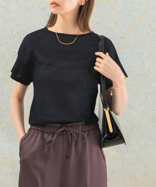 URBAN RESEARCH ROSSO WOMEN(アーバンリサーチ ロッソ)の「シアーフライスTシャツ(Tシャツ/カットソー・レディース・ベージュ系その他/ネイビー・FREE)」の20枚目の写真