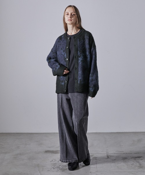 CLEL】Mohair Blend Shaggy Design Crew Neck Cardigan/モヘア
