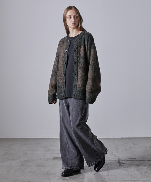完売品　CLELモヘアブレンドシャギーデザインクルーネックカーディガン CLEL】Mohair Blend Shaggy Design Crew Neck Cardigan/モヘア