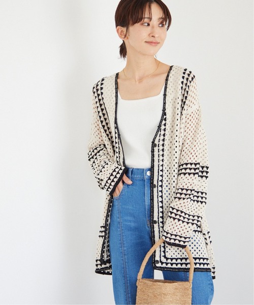 再入荷！》【自宅ケア可能】クロシェラインVネックカーディガン