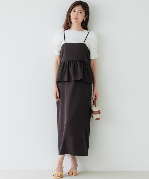 coca（coca）（コカ）の「バックリボンペプラムキャミワンピース | セレモニー オフィス ママスーツ フォーマルウェア スーツ 卒業式（ワンピース・レディース・ライトベージュ/ブラック/チャコール/ブラウン・M/L/S）」の3枚目の写真