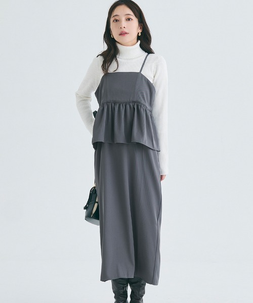 coca（coca）（コカ）の「バックリボンペプラムキャミワンピース | セレモニー オフィス ママスーツ フォーマルウェア スーツ 卒業式（ワンピース・レディース・ライトベージュ/ブラック/チャコール/ブラウン・M/L/S）」の2枚目の写真