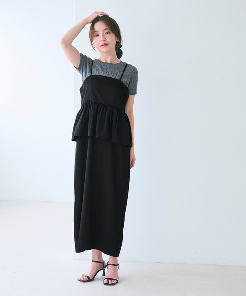 coca（coca）（コカ）の「バックリボンペプラムキャミワンピース | セレモニー オフィス ママスーツ フォーマルウェア スーツ 卒業式（ワンピース・レディース・ライトベージュ/ブラック/チャコール/ブラウン・M/L/S）」の5枚目の写真