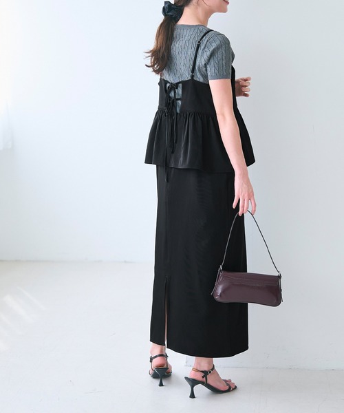 coca（coca）（コカ）の「バックリボンペプラムキャミワンピース | セレモニー オフィス ママスーツ フォーマルウェア スーツ 卒業式（ワンピース・レディース・ライトベージュ/ブラック/チャコール/ブラウン・M/L/S）」の9枚目の写真