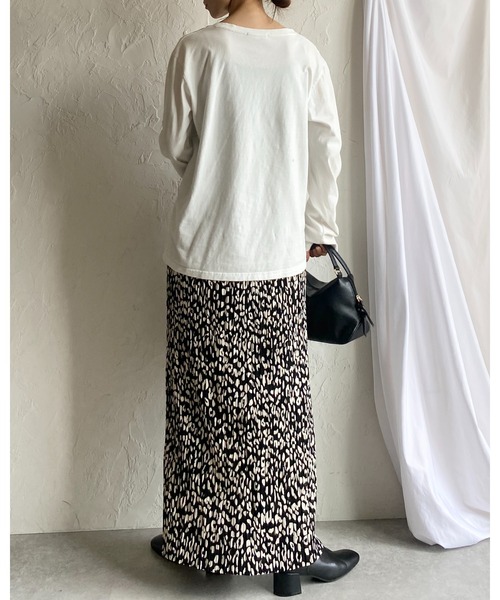 She's Closet（シーズクローゼット）の「レオパード/豹ヒョウ柄プリントロング丈プリーツスカート（スカート・レディース・オフホワイト/ブラック・FREE）」の21枚目の写真