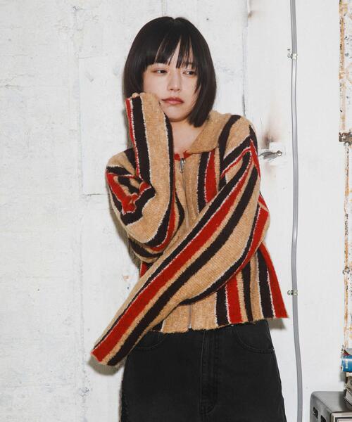 セール】フロントZIPストライプカーディガン（カーディガン/ボレロ