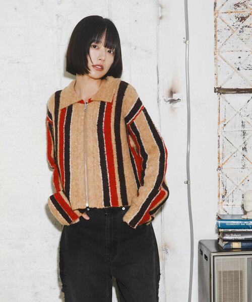 PFカーディガン セール】フロントZIPストライプカーディガン（カーディガン/ボレロ