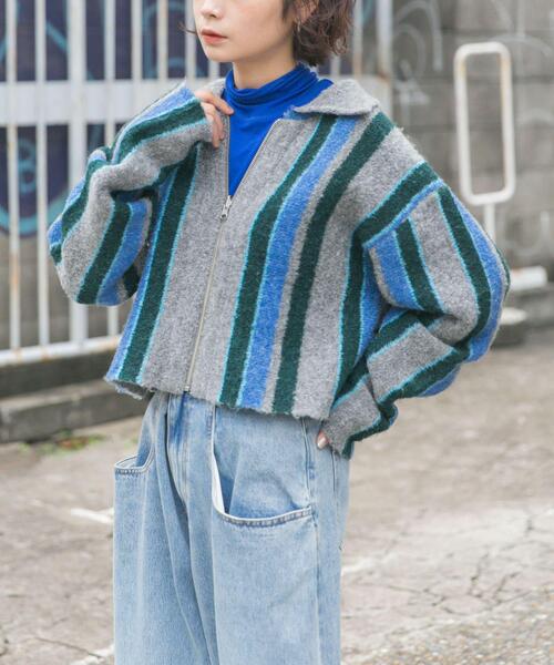 セール】フロントZIPストライプカーディガン（カーディガン/ボレロ